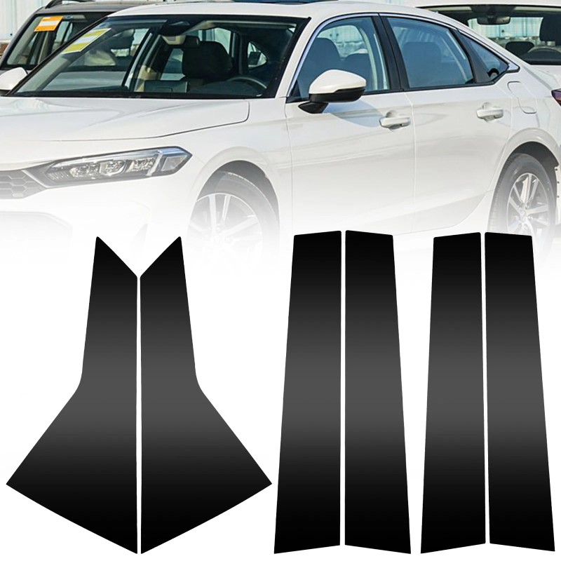 LIANGREN 6pcs Glossy Black PC Window BC Pillar Post Cover