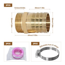 RUNYU Hose Nozzle 1 Inch AG Brass Hose Fitting 25 mm (1 Inch) Nozzle Hose Connection with 2 Hose Clamps and 2 Teflon Tape Pack of 2