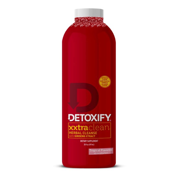 Detoxify – Xxtra Clean Herbal – Tropical Fruit Flavor - 20 oz – Professionally Formulated Extra Strength Herbal Detox Drink – Enhanced with Ginseng Extract & Milk Thistle Extract - Plus Sticker