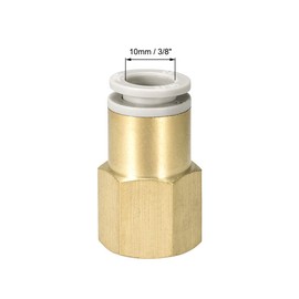 sourcing map Push to Connect Tube Fittings 10mm Tube OD x 3/8 PT Female Straight Pneumatic Connector Pipe Fitting Golden Tone 2Pcs