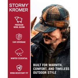 Stormy Kromer The Original Cap, Wool Blend Hat, Winter Warm Outdoor Cap for Men, Women, with Cotton Flannel Lining, Earflaps, Classic Cold Weather Gift, Black, 7 5/8