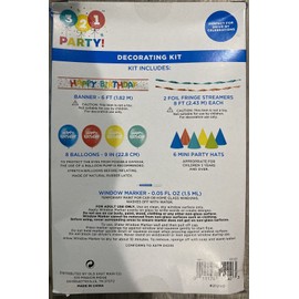 PartyDeco Party Deco KIT 18 PCs 6' HAPPY BIRTHDAY BANNER, 2 STREAMERS 6 HATS 8 BALLOONS