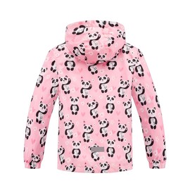 LUCKYLUAN Girls Rain Jacket Windproof Raincoat Hooded Fleece Lined Outerwear 6-7 Years Pink Panda