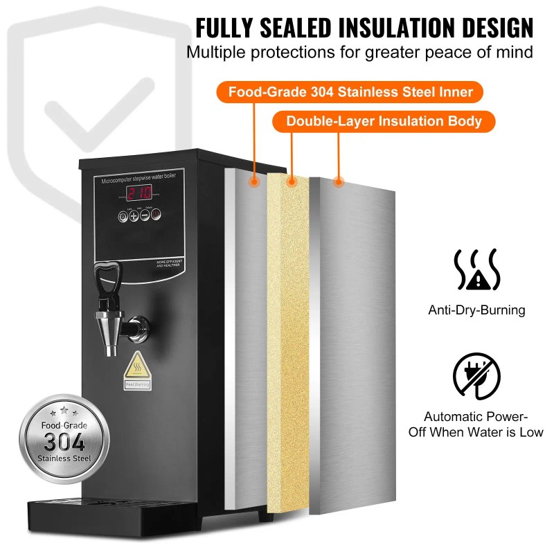 Commercial 1500W Electric Water Boiler Fast Heating 50 with 316