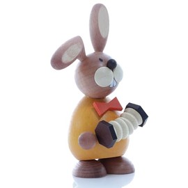 Easter bunny with accordion, height = 12 cm, Easter decoration, Easter bunny figure, Easter basket, Easter egg, spring, Ore Mountains, Seiffen bunny, flowers