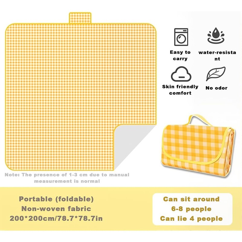 OPVXZAD Checked Picnic Mat Waterproof Beach Blanket with Handle Picnic