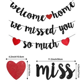 SKTMH Welcome Home Banner Welcome Home Party Decorations We Will Miss You So Much Banner Welcome Home Steamers We Will Miss You Garland Black Banner Hanging Decorations for Welcome Home Party Supplies