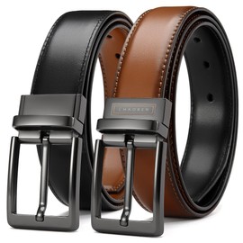 CHAOREN Reversible Mens Belts Leather, 1 3/8" Dress Leather Belts for Men, Two Styles in One Belt