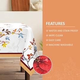 Arquiel Rectangular Tablecloth Washable Vintage Thanksgiving Tablecloths Flower Maple Leaf Bird Tablecloth for Party Picnic Autumn Dinner Decor (140 x 180 cm)