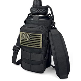 DEFUNX 32 Oz Water Bottle with Sleeve - Insulated Bottle with Strap Stainless Steel Gym Water Bottles for Men Sports Workout Hiking All Black