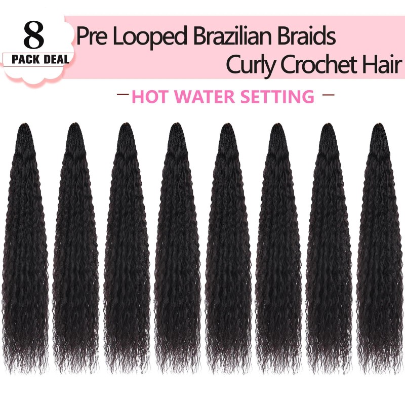 Pre Looped Micro Curly Crochet Hair 18 Inch 8 Packs