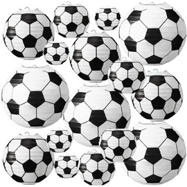 16 Pcs Multi Sizes Sports Soccer Paper Lanterns Indoor Outdoor Party Lanterns Soccer Party Decorations Sport Theme Hanging Lanterns for Classroom for Ceiling Birthday Favor (Classic Style)
