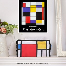 Astro Tissue Case, Mondrian-style Composition 2-Way Tissue Cover, Hanging, Wall Hanging, Tissue Holder, 900-63 cm, White, Approx. Width 9.6 x Depth 11 x Height 12 cm