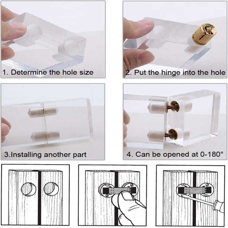 4 Pcs Hidden Brass Barrel Hinges, Concealed Box Invisible Furniture