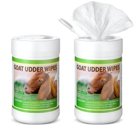 Sunnymove 120 Pcs Teat Wipes Cow Goat Sheep Udder Prep Wipes 5.5 x 7.8 Inches Reclosable Pail for Health Care Goat Milking Supplies