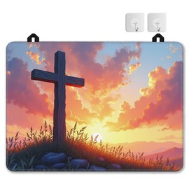 Wood Cross Stove Top Covers for Electric Stove,Easter Sunrise Glass Top Stove Cover, Heat Resistant Range Covers for Electric Stove,Washable Countertop Mat, 28 x 20 Inch