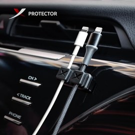 X-Protector Portacables magnéticos 2 pares – Clips de cable premium – Soporte autoadhesivo para cable para coche y hogar – Organizador de cables para computadora y otros electrodomésticos – Negro