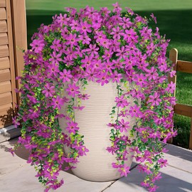 Hrobek Artificial Hanging Flowers Outdoor Spring Decoration, Fake Hanging Vine Plants UV Resistant, Faux Daisy Flower Eucalyptus for Outside Home Indoor Porch, Light Purple