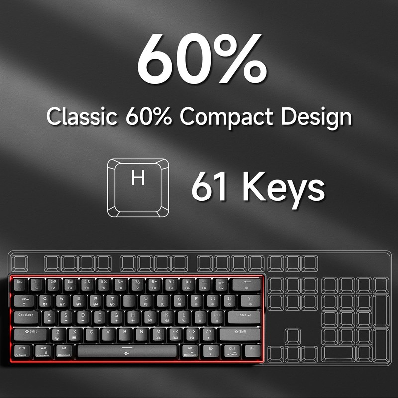 KEMOVE K61SE Gaming Mechanical Keyboard, 60 Percent Wired RGB Backlit