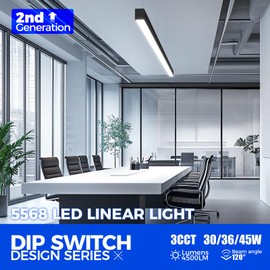 Barrina 5568 DIP Switch Series 4FT LED Linear Light, 2nd-Generation, Seamless Connection, 30/36/45W, Color Changeable 2700K/4000K/5000K, Linkable Light Fixture for Office and Shop, Black, 1 Pack