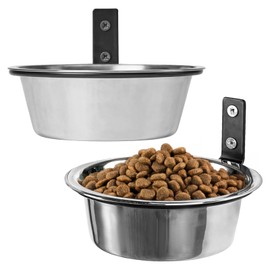 Wall Mounted Dog Bowls, 8 Inch Metal Elevated Pet Bowls for Medium Dogs, Set of 2 with Heavy-Duty Stands, Stainless Steel, Adjustable Height, Easy Installation, Ideal for Dry & Wet Food