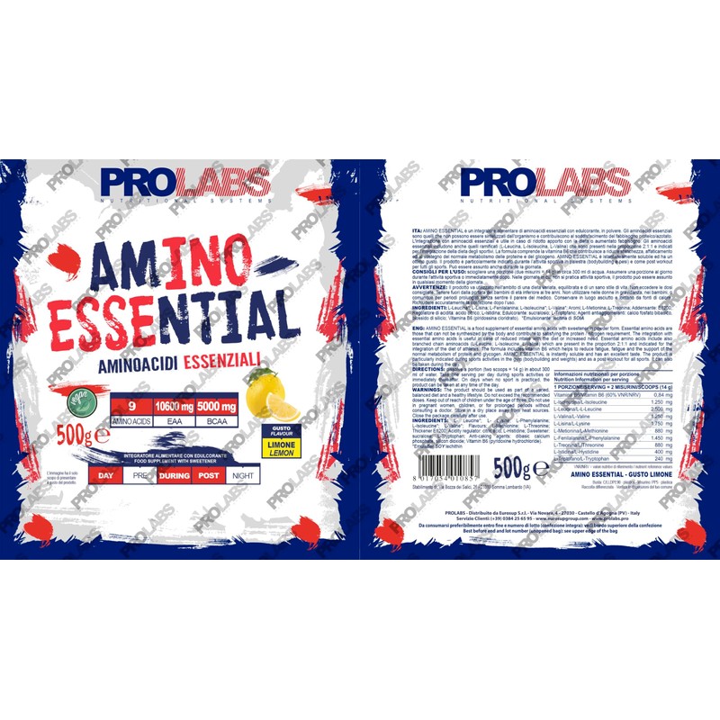 PROLABS – EAA Aminoacidi Essenziali AMINO ESSENTIAL Fermentati Polvere 100%