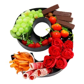 12 Inch Paper Tray with Number Cutout Fillable Papier Mache Charcuterie Board Cute Birthday Food Tray for Treats (Black, 6 or 9 Shape)