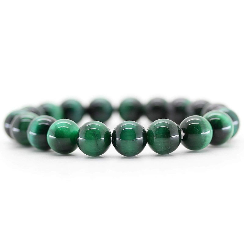 [Shikui] Green Tiger Eye, 0.3 inch (8 mm) Mala Bracelet,