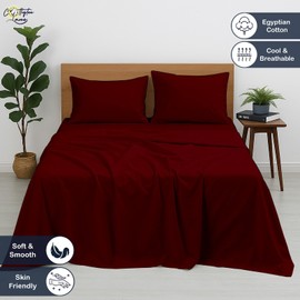 Cottington Lane Full Size Sheet Set, 100% Egyptian Cotton Premium Hotel Quality 4 Piece Sheets Sets, High Thread Count Burgundy Solid with 6-10" Deep Pocket
