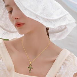 LUANIOL Ankh Necklace 18K Gold Plated Egyptian Ankh Cross Pendant Necklace Eye of Horus Symbol Jewelry for Women Men