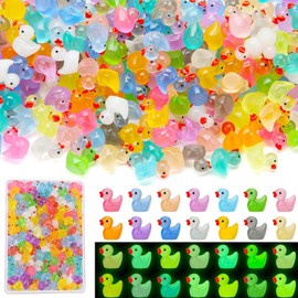 Houbobo 180PCS Luminous Mini Resin Ducks, Tiny Animals Bulk Glow in The Dark Small Plastic Miniature Ducks Figures for Dollhouse Decor Micro Garden Home Landscape Aquarium Craft Gifts Party Favors