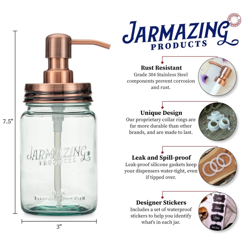 Jarmazing Products Mason Jar Soap Dispenser - Copper - with