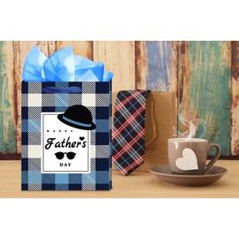 WaaHome Fathers Day Gift Bag for Dad Daddy from Daughter Son Kids, 11.5''x9''x5'' Medium Fathers Day Gift Bags with Tissue Paper, Happy Father Day Wrapping Paper Bag with Handle