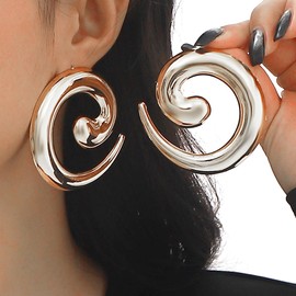 Chunky Gold Statement Spiral Dangle Earrings for Women Large Spiral Geometric Drop Earrings Silver Big Swirl Dangling Earrings Jewelry Accessories (Silver)