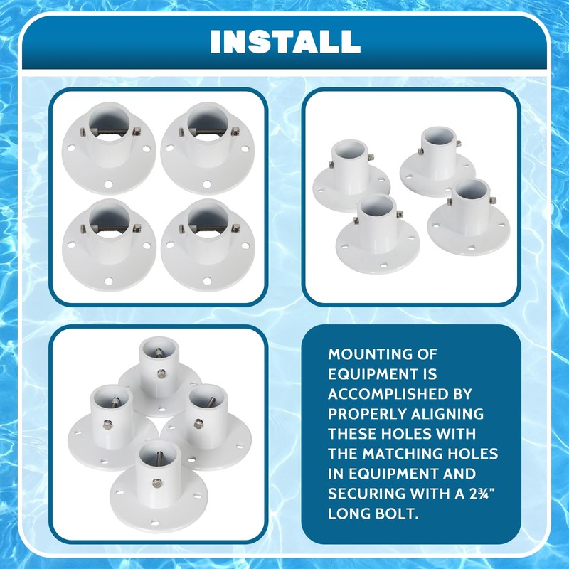 ECOTRIC Deck Anchor Flange Cast Aluminum Above Ground Pool Ladders/Handrails/Slide