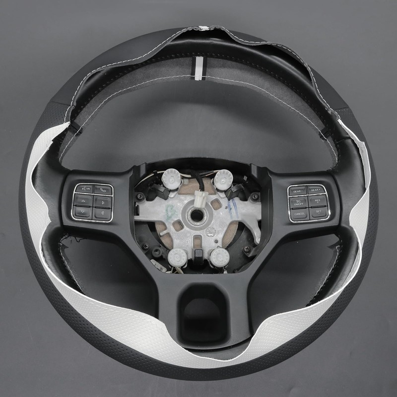 MEWANT DIY Stitched White Leather Steering Wheel Cover Wrap for