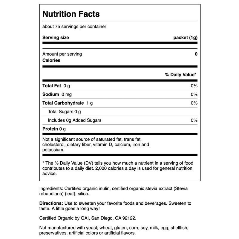 Swanson Stevia Extract - Certified Organic Calorie-Free Sweetener 75 Packets