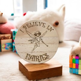 Ashton and Finch Fairy Coaster Laser Engraved with I Believe in Fairies - Wooden Coaster with Magical Fairy Design for Fairy Lovers and Themed Decor