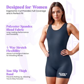 Exxact Sports Women’s Wrestling Singlet - High-Cut, Full-Coverage Powerlifting Singlet Women for Competition & Training, Navy, Adult 2X-Large