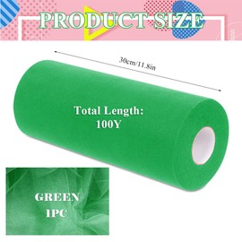 Tulle 30 cm x 92 m, tulle fabric wedding decoration, tulle fabric roll, tulle ribbon, organza fabric, tulle sold by the metre for DIY crafts, pom pom crafts, bows, party decoration, gifts (green)