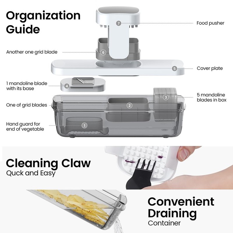 KEOUKE 8-in-1 Vertical Vegetable Chopper Mandoline Slicer with Container White