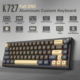 Redragon 60% Wireless Mechanical Gaming Keyboard, Full Aluminum Shell, Bluetooth/2.4GHz/USB-C, Hot Swappable Pre-lubed Linear Switches, Gasket Structure, Creamy Sound, Metal Knob, RGB Light