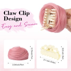 REECHO Space Bun Hair Pieces, 2 PCS Mini Claw Clip in Messy & Cat Ears Fake Hair Bun Extensions HB001 Wig Accessory Updo Hairpieces for Women Girls (Pack of 2-3" Straight, Light Pink)