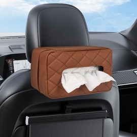 VETERBONE Car Tissue Holder, Standard Tissue Holder for Car Pu Leather Car Napkin Holder, Car Backseat Extra Large Tissue Organization Fit for 120-150 Tissues 9.84'' x 3.94'' x 5.51'' (Matte Brown)
