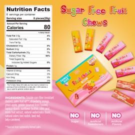 ChocZero Sugar Free Fruit Chews, Low Carb Keto Friendly Taffy Candy, No Sugar Alcohols, High Fiber, Gluten Free, Orange Strawberry Watermelon, 8 oz Box