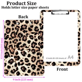Fashion Clipboard, Durable Thin Clip, Standard A4 Letter Size, Full-Color Plastic Printed Clipboard Specially Designed for Classrooms and Offices, with Black Pen Bag, Leopard Print