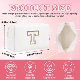 Bolsa de maquillaje con parche inicial personalizada, bolsa de chenilla con cierre, Color1-Blanco-T
