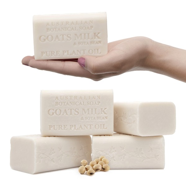 Australian Botanical Soap, Goat's Milk with Soya Bean Oil 6.6 oz (193g) Natural Ingredient Soap Bars | All Skin Types | Shea Butter Enriched - 6.6 oz. 193g Bars - 4 Count