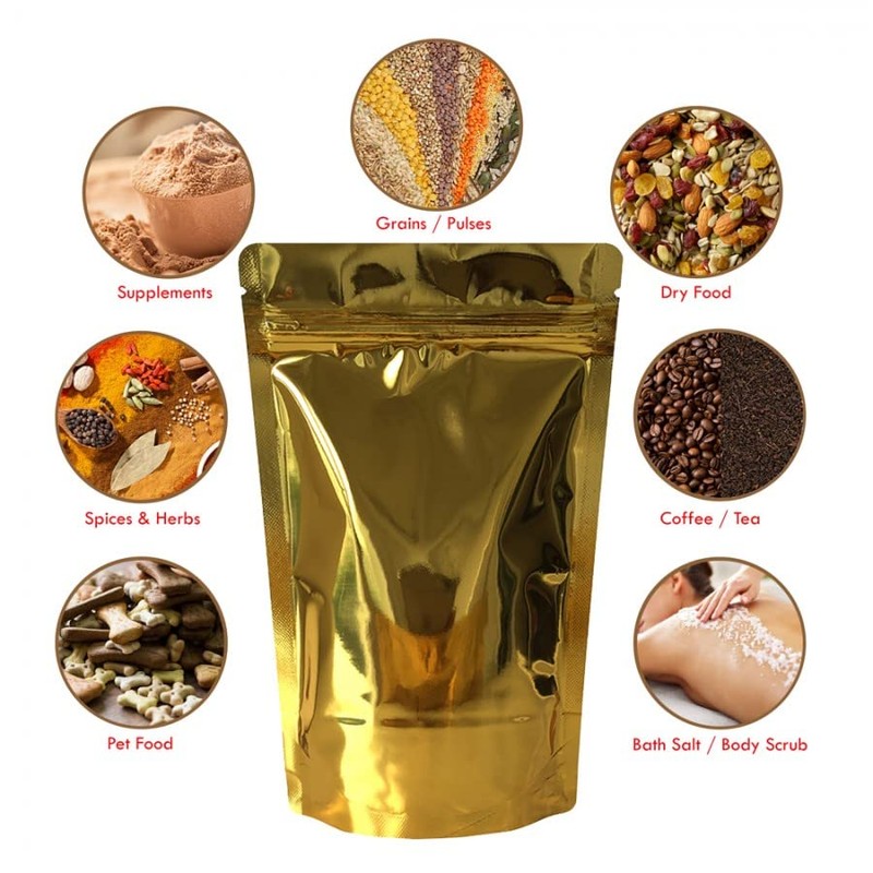 Rightpak Stand Up Pouches 50 Pieces 13cm x 21cm, Gold