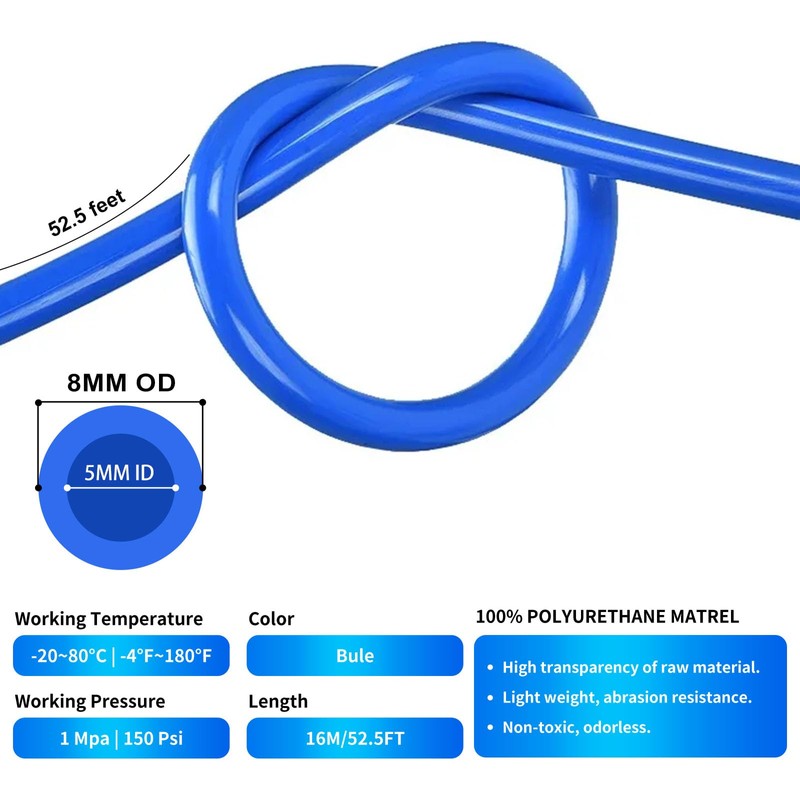 QITUO 8mm Air line kit,8mm OD x 52.5 Feet Blue